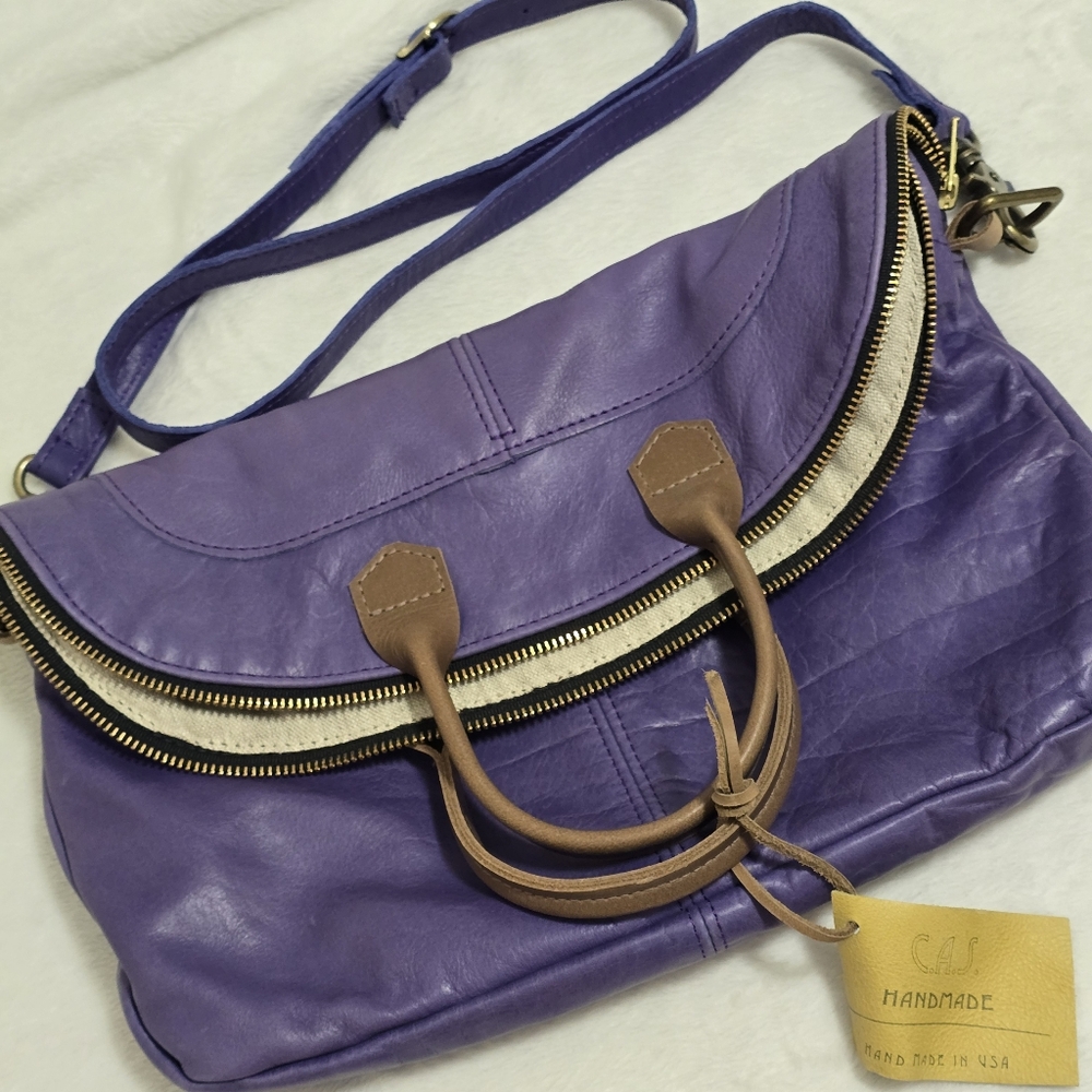 C.A.S Handmade Leather Fold over Bag Beautiful Purple Color